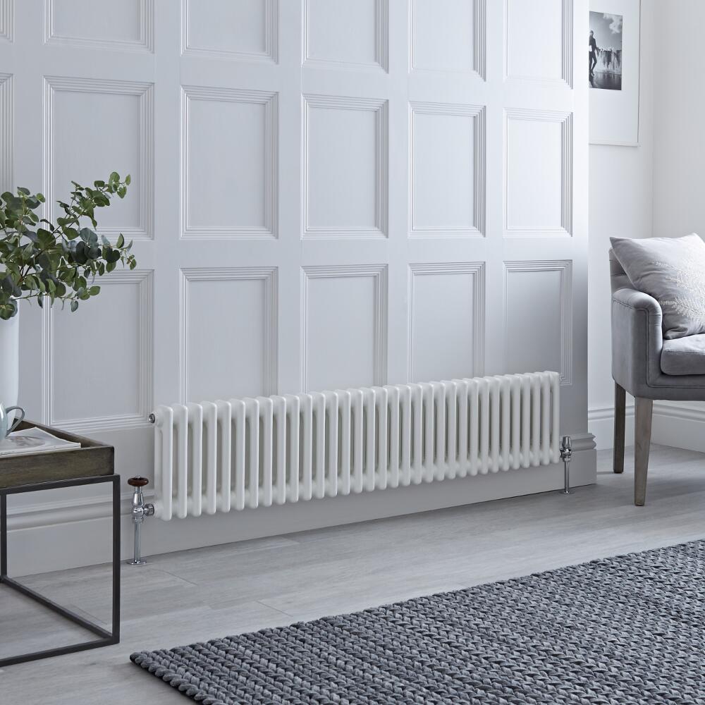Milano Windsor - Horizontal Double Column White Traditional Cast Iron Style Radiator - 300mm x 1505mm