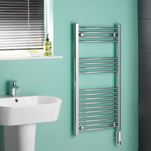 Kudox - Chrome Curved Thermostatic Electric Towel Rail 1000mm x 500mm