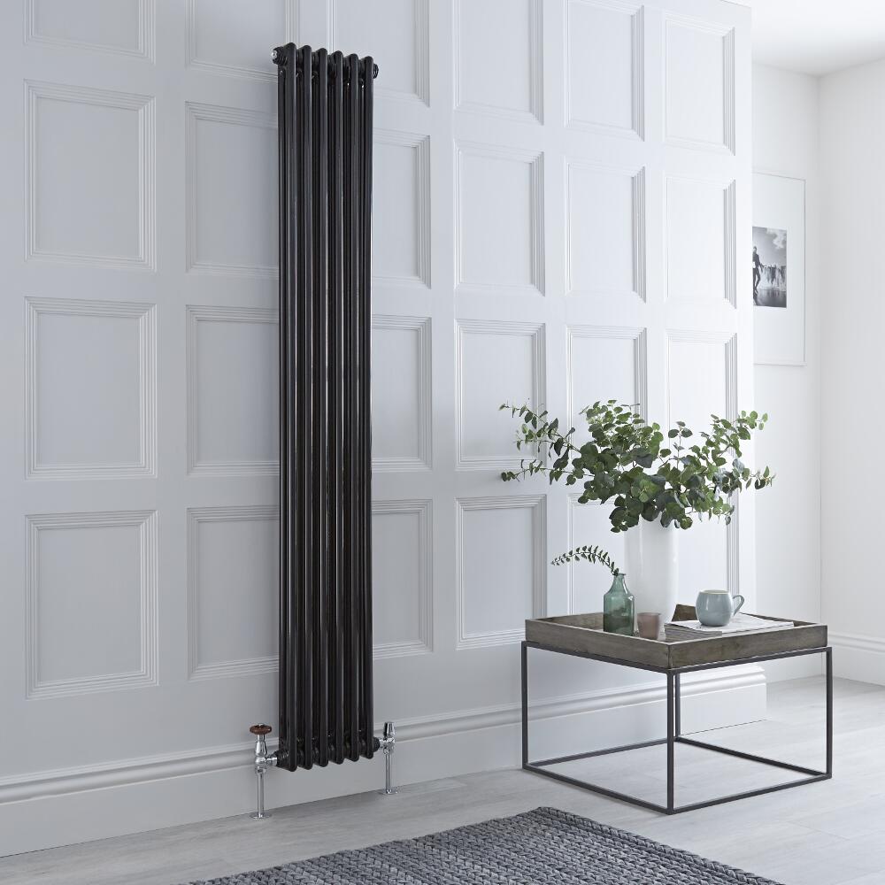 Milano Windsor - Vertical Double Column Black Traditional Cast Iron Style Radiator - 1800mm x 290mm