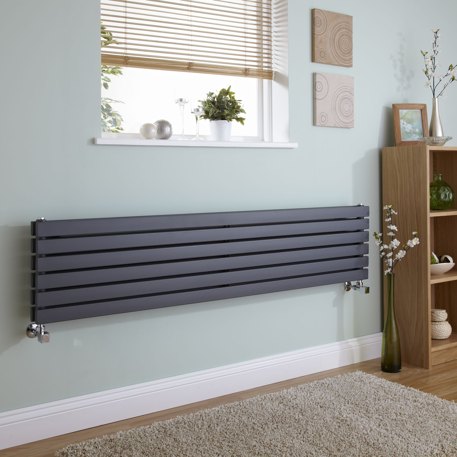 Milano Capri - Anthracite Flat Horizontal Designer Radiator 354mm x 1600mm (Double Panel)