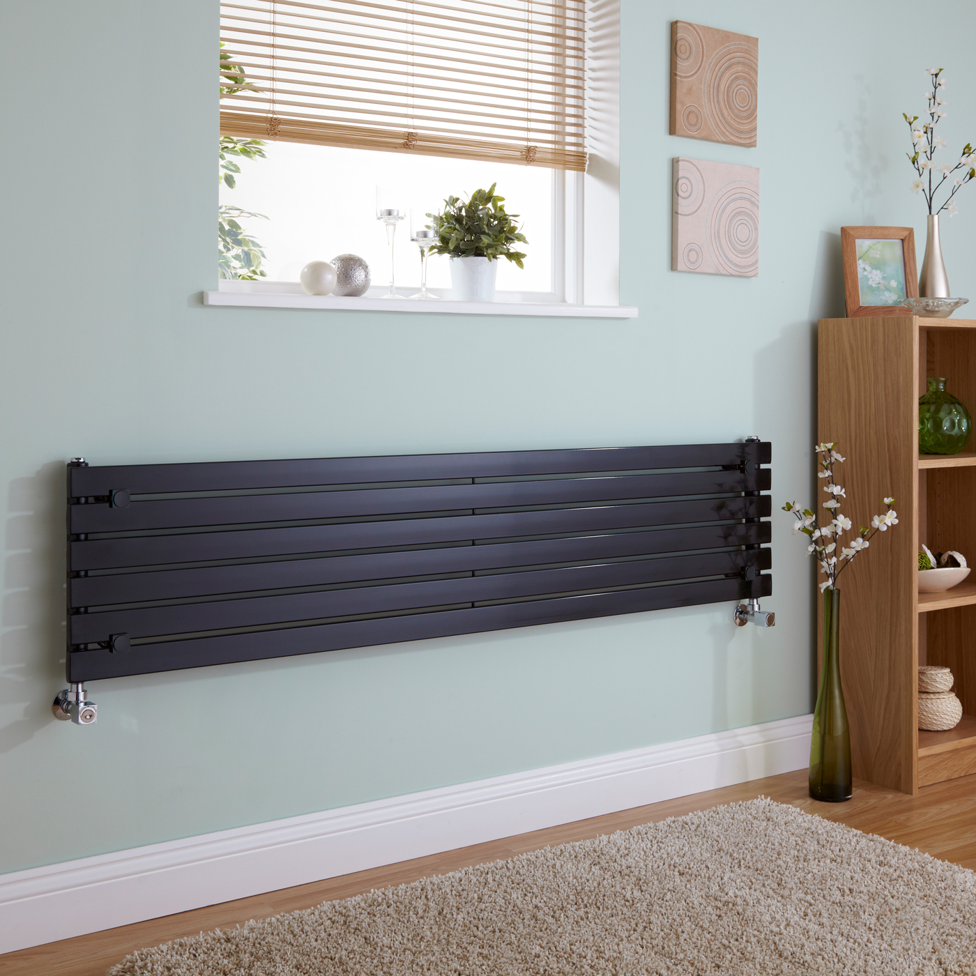 Milano Capri - Black Horizontal Flat Panel Designer Radiator 354mm x 1600mm