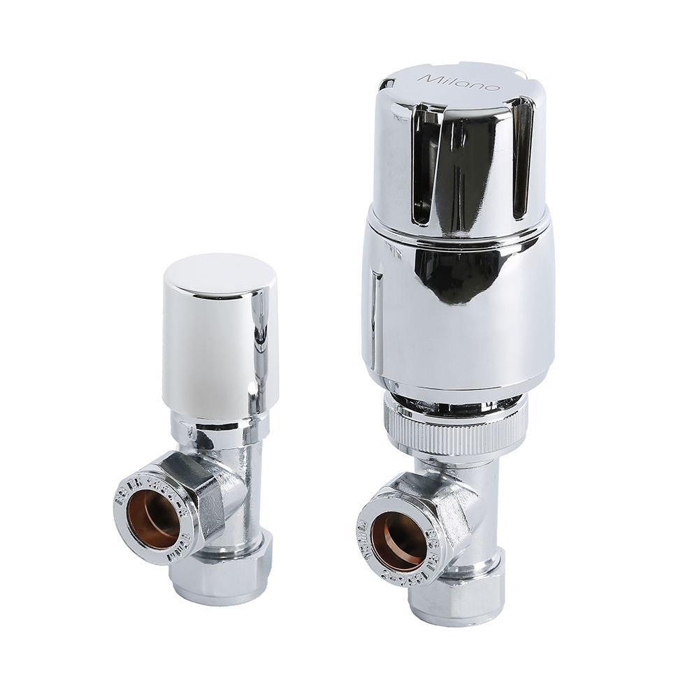 Milano - Modern Thermostatic Angled Radiator Valve and Lockshield ...