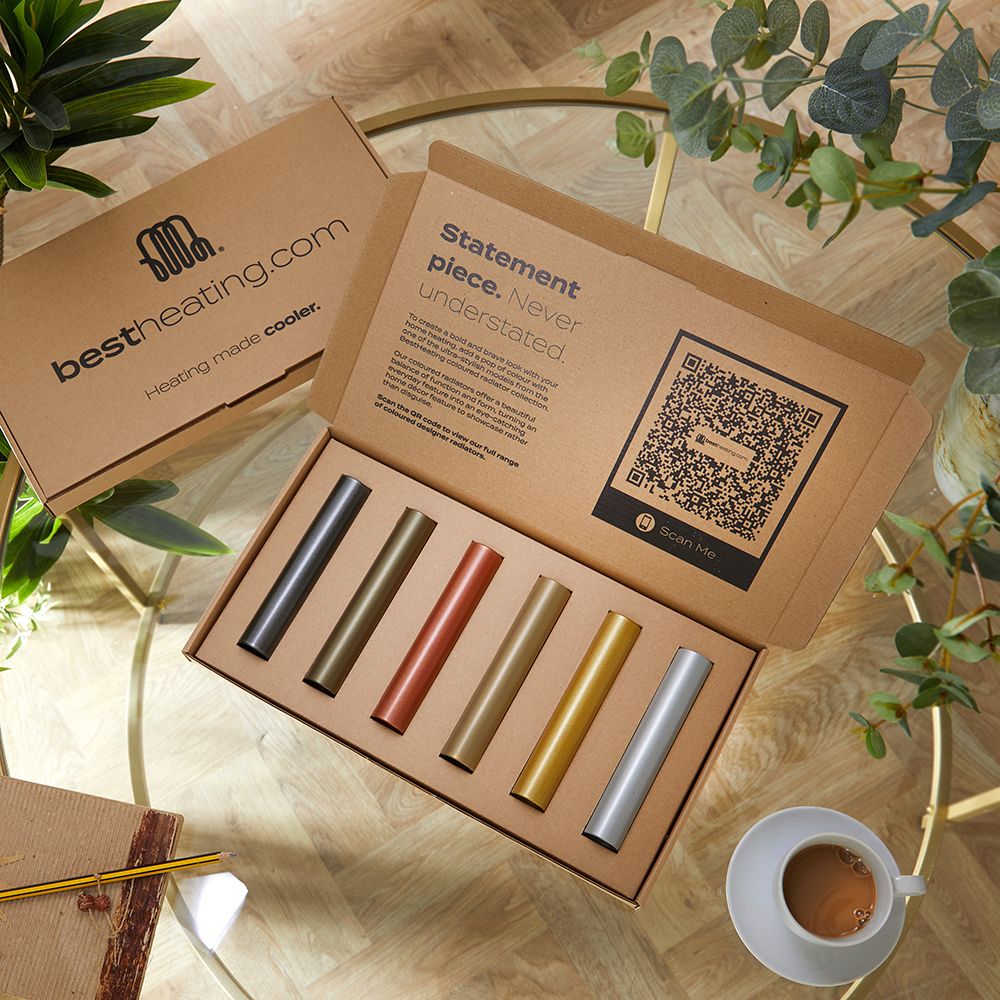 Steel Radiator Packaging Milano - Coloured Radiator Sample Box - A Selection of Metallic Finishes