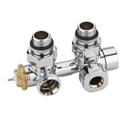Milano - Chrome Thermostatic H Block Angled Valve With Euro Cone Adaptor - Copper 15mm