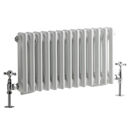 Milano Windsor - Horizontal Double Column White Traditional Cast Iron Style Radiator - 300mm x 605mm