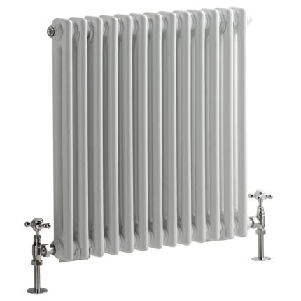 Milano Windsor - Horizontal Double Column White Traditional Cast Iron Style Radiator - 600mm x 605mm