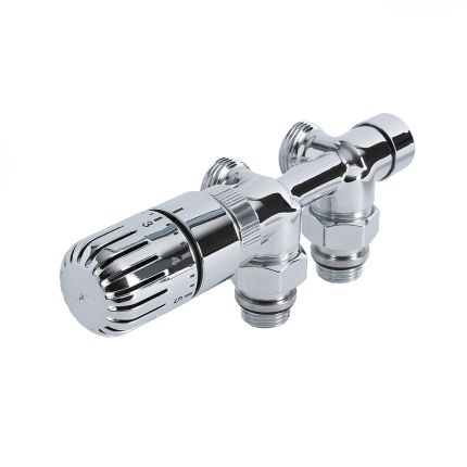 Milano - Chrome Thermostatic H Block Angled Valve With Euro Cone Adaptor - Copper 15mm