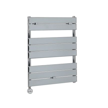 Milano x ECOSO Electric Lustro - Designer Chrome Flat Panel Heated Towel Rail - 840mm x 600mm - with Thermostatic Wi-Fi Heating Element
