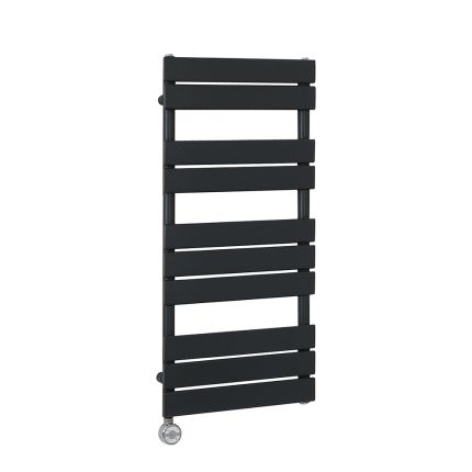 Milano x ECOSO Lustro Electric - Designer Black Flat Panel Heated Towel Rail - 975mm x 450mm - with Thermostatic Wi-Fi Heating Element