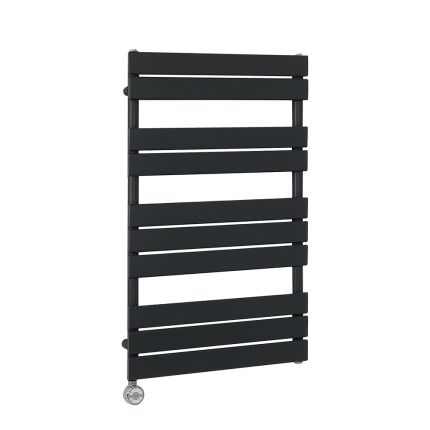 Milano x ECOSO Lustro Electric - Designer Black Flat Panel Heated Towel Rail - 975mm x 600mm - with Thermostatic Wi-Fi Heating Element
