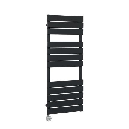 Milano x ECOSO Lustro Electric - Designer Black Flat Panel Heated Towel Rail - 1200mm x 450mm - with Thermostatic Wi-Fi Heating Element