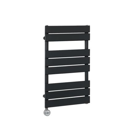 Milano x ECOSO Lustro Electric - Designer Black Flat Panel Heated Towel Rail - 825mm x 450mm - with Thermostatic Wi-Fi Heating Element
