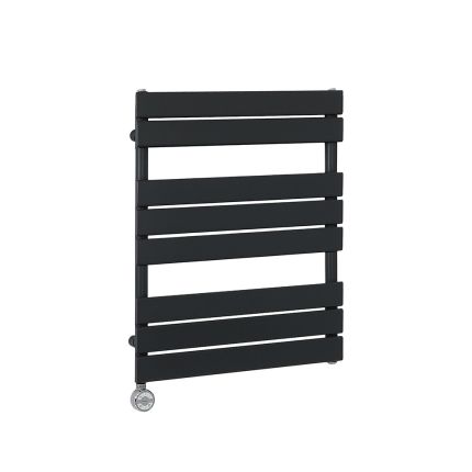 Milano x ECOSO Lustro Electric - Designer Black Flat Panel Heated Towel Rail - 825mm x 600mm - with Thermostatic Wi-Fi Heating Element