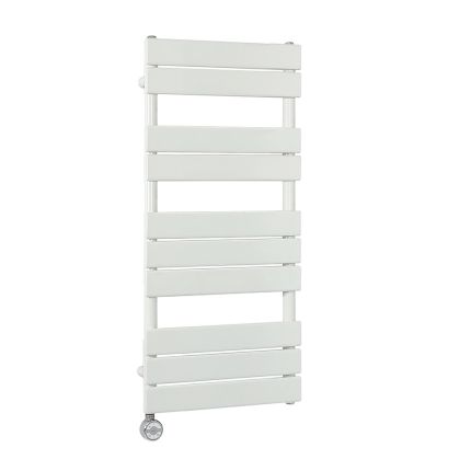 Milano x ECOSO Lustro Electric - Designer White Flat Panel Heated Towel Rail - 975mm x 450mm - with Thermostatic Wi-Fi Heating Element