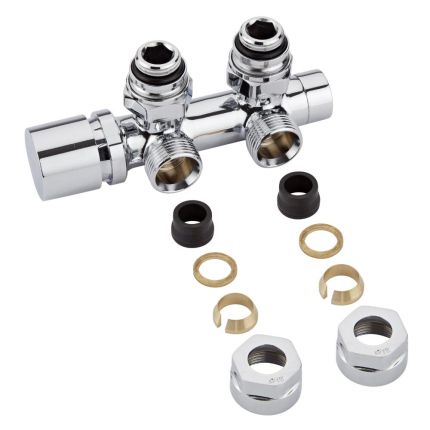 Chrome H Block Angled Valve Chrome Handwheel with 15mm Copper Adapters