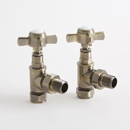 Milano - Traditional Brushed Brass Angled Radiator Valves (Pair)