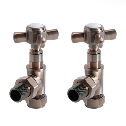 Milano - Traditional Brushed Bronze Angled Radiator Valves (Pair)