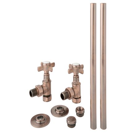 Traditional Angled Radiator Valves and Pipe Set - Brushed Bronze