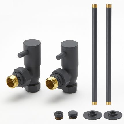 Milano - Modern Angled Radiator Valve and Pipe Set - Anthracite