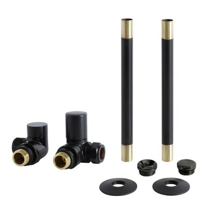 Milano - Modern Corner Radiator Valve and Pipe Set - Black