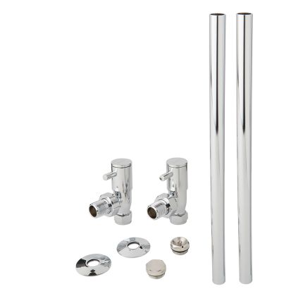 Milano - Minimalist Angled Radiator Valve and Pipe Set - Chrome