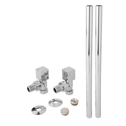 Milano - Square Designer Angled Radiator Valve and Pipe Set - Chrome