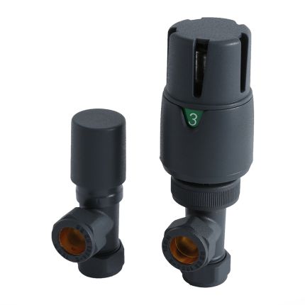 Milano - Modern Anthracite Thermostatic Angled Radiator Valves