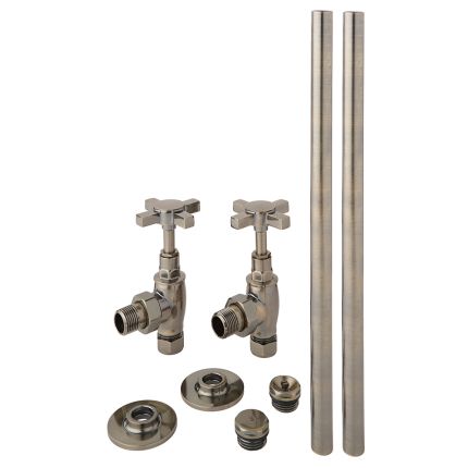 Milano - Traditional Angled Radiator Valve and Pipe Set - Dark Brushed Brass