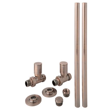 Milano - Modern Straight Radiator Valve and Pipe Set - Brushed Bronze