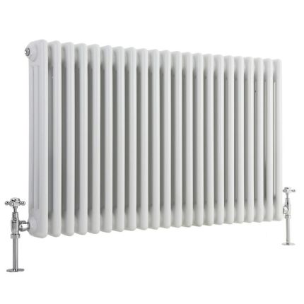 Milano Windsor - Horizontal Triple Column White Traditional Cast Iron Style Radiator - 600mm x 1010mm