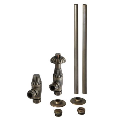 Milano Windsor - Thermostatic Antique Style Angled Radiator Valve and Pipe Set - Brass