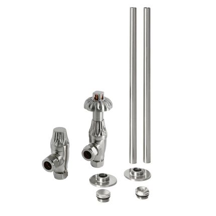 Milano Windsor - Thermostatic Antique Style Angled Radiator Valve and Pipe Set - Satin Nickel