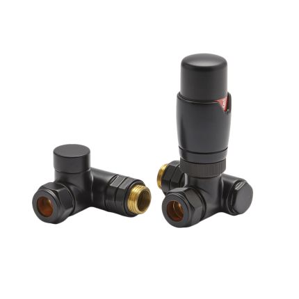 Milano - Black Thermostatic Dual Fuel Corner Radiator Valves