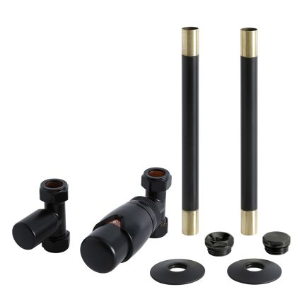 Milano - Modern Thermostatic Straight Radiator Valve and Pipe Set - Black