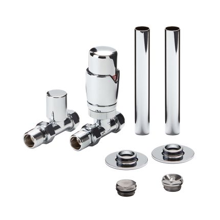 Milano - Thermostatic Straight Radiator Valve and Pipe Sleeve Set - Choice of Finish