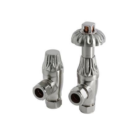 Milano - Antique Style Satin Nickel Thermostatic Angled Radiator Valves (Pair)