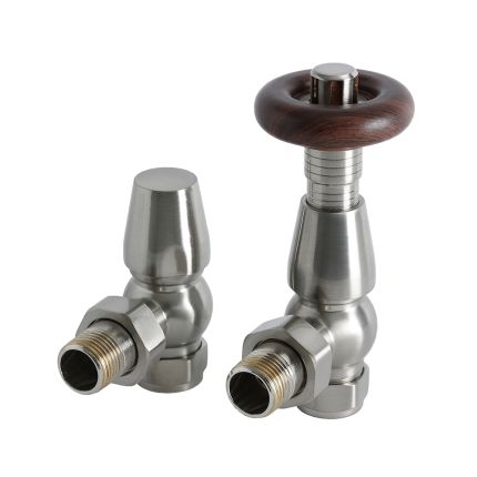 Milano Windsor - Satin Nickel Traditional Thermostatic Angled Radiator Valves (Pair)