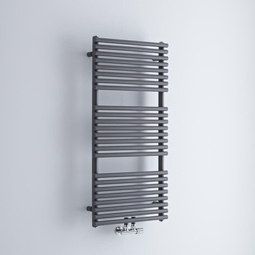 Milano Via - Anthracite Bar on Bar Central Connection Heated Towel Rail 1065mm x 500mm