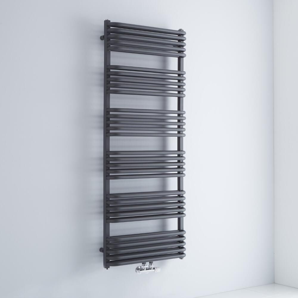 Milano Bow - Anthracite D Bar Central Connection Heated Towel Rail 1533mm x 600mm