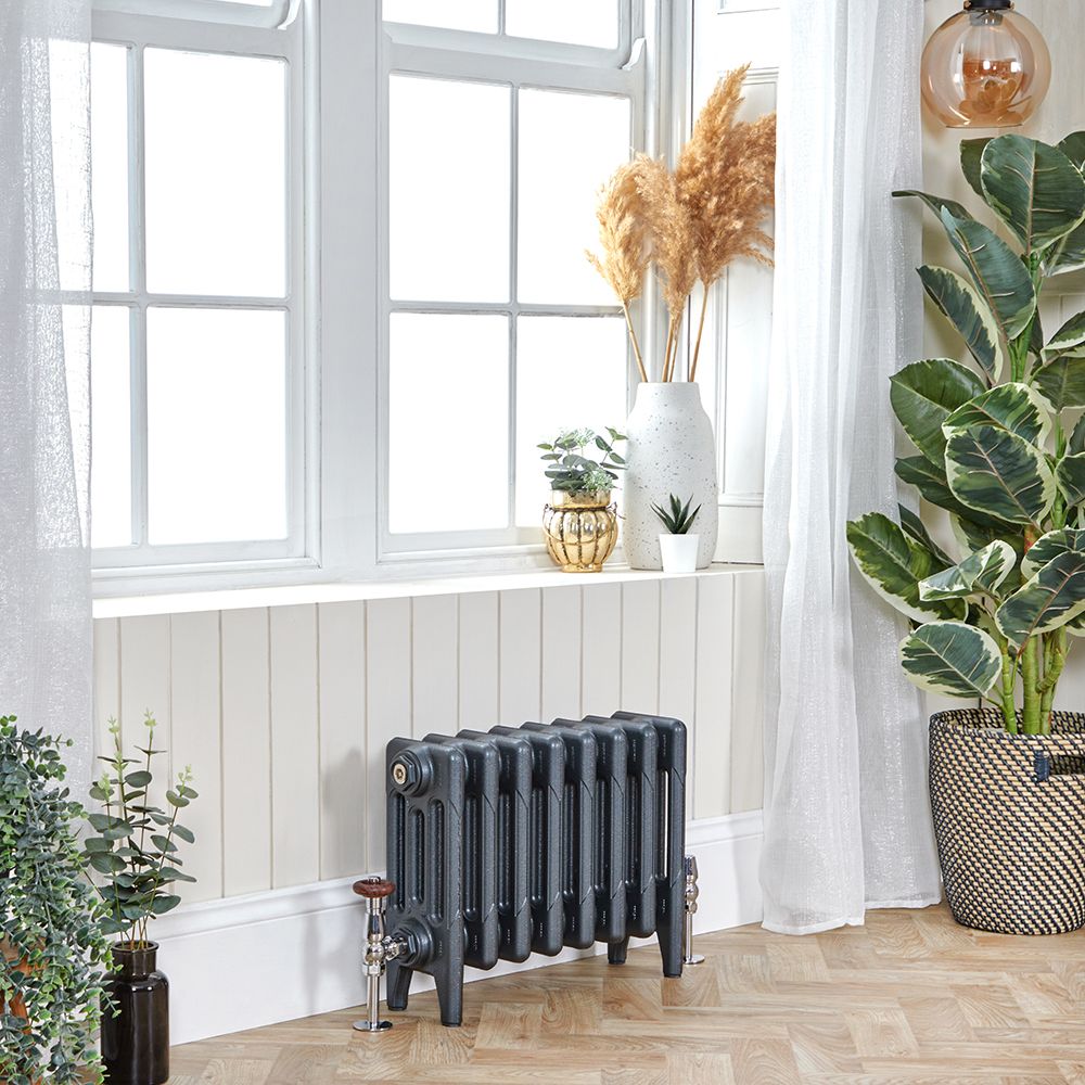 Milano Mercury - 4 Column Cast Iron Radiator - 460mm Tall - Antique Silver - Multiple Sizes Available