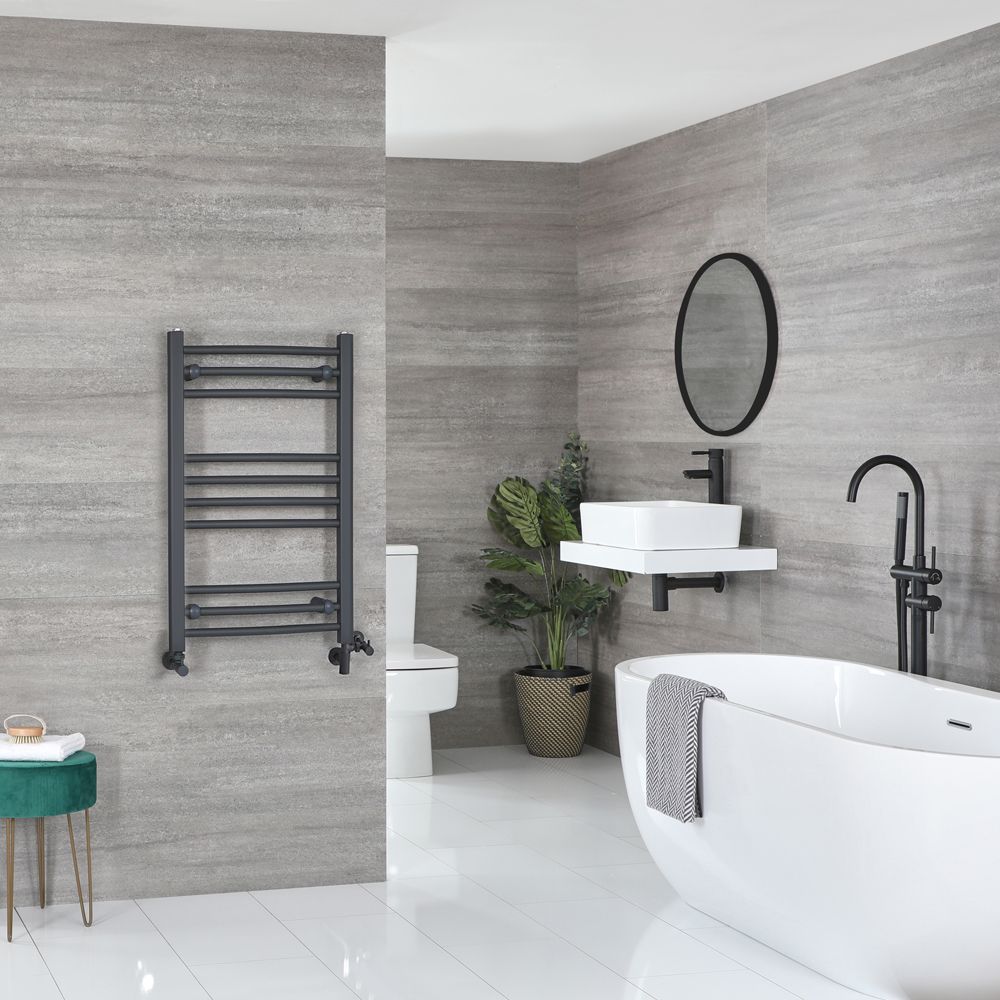 Milano Artle - Anthracite Dual Fuel Curved Heated Towel Rail 800mm x 500mm
