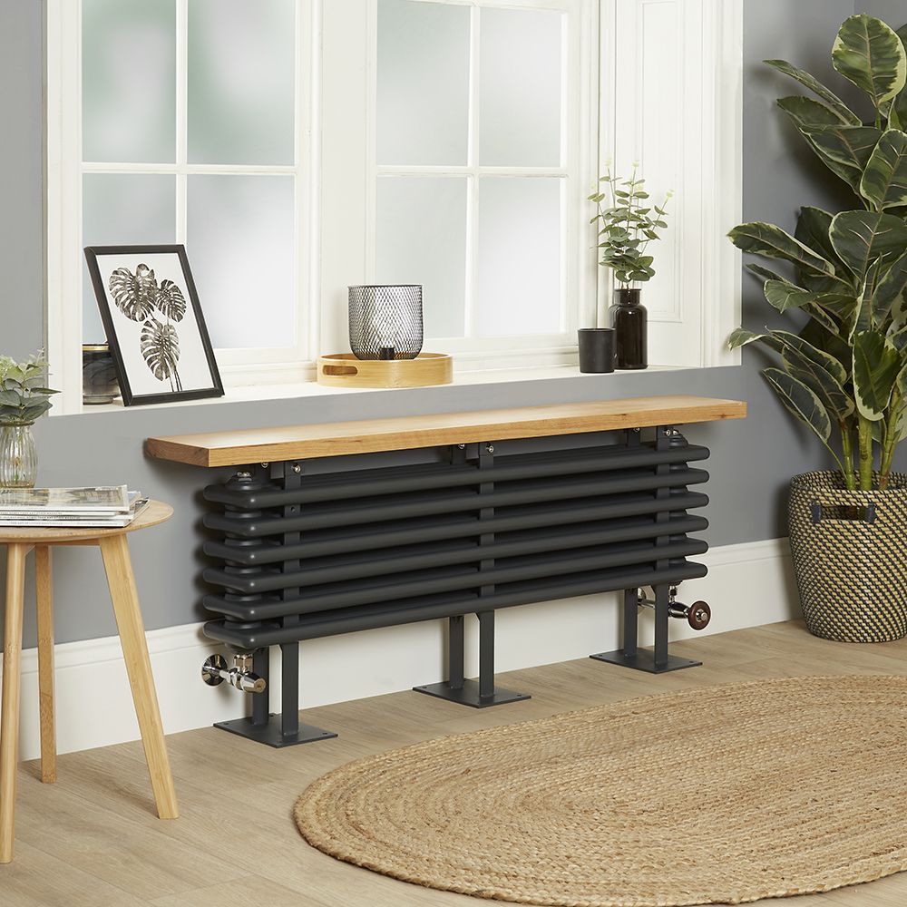 Milano Windsor Bench - Horizontal Anthracite Traditional Cast Iron Style Column Radiator with Seat - 480mm x 1200mm