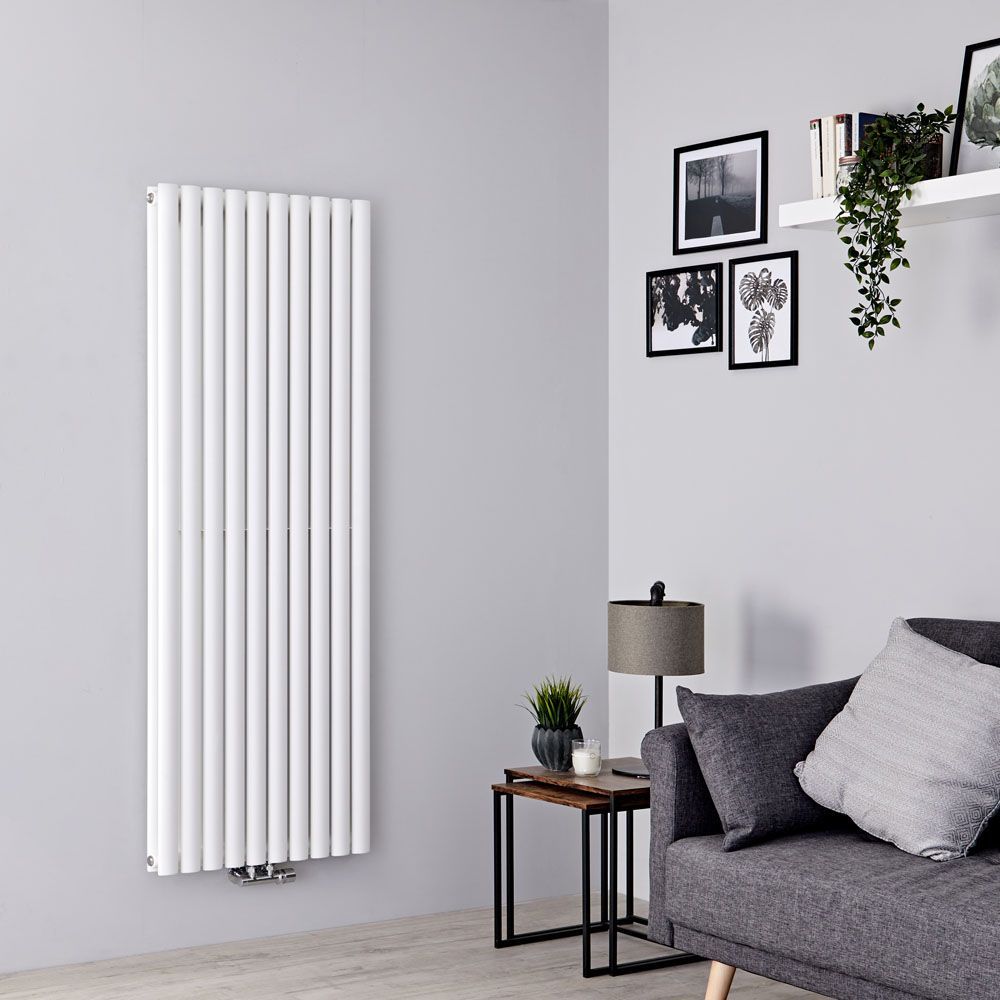 Milano Aruba Flow - White Vertical Middle Connection Designer Radiator (Double Panel) - Choice of Size