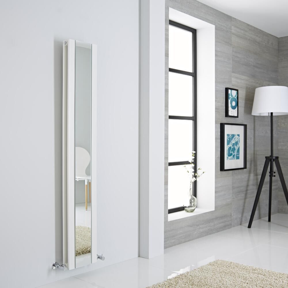 Milano Icon - White Vertical Mirrored Designer Radiator (Double Panel) - Choice of Size