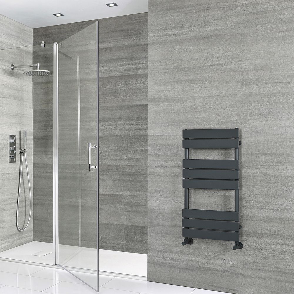 Milano Lustro - Designer Anthracite Flat Panel Heated Towel Rail - 825mm x 450mm