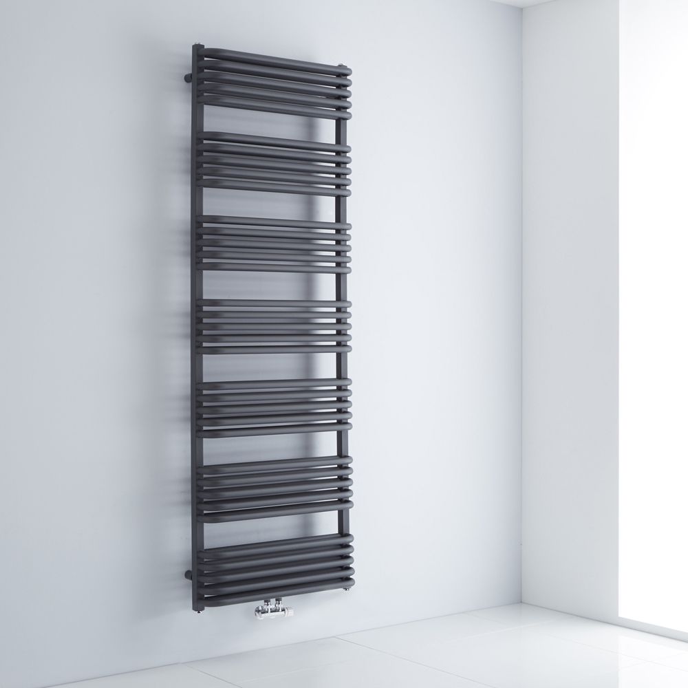Milano Bow - Anthracite D Bar Central Connection Heated Towel Rail 1800mm x 600mm