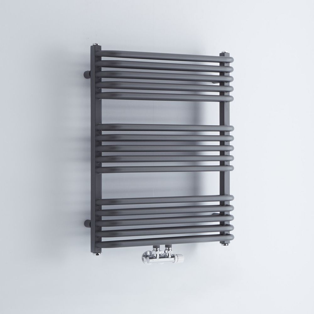 Milano Bow - Anthracite D Bar Central Connection Heated Towel Rail 735mm x 600mm