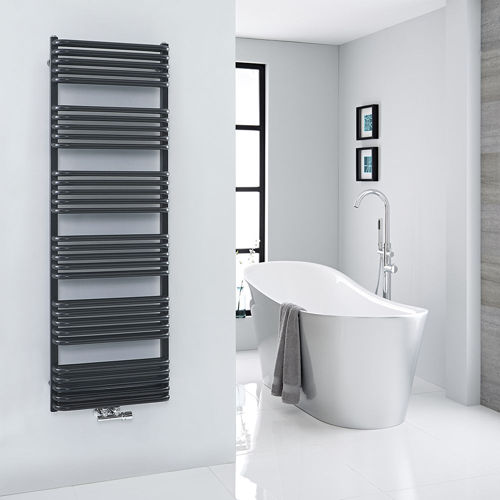 Milano Bow - Black D Bar Central Connection Heated Towel Rail 1533mm x 500mm