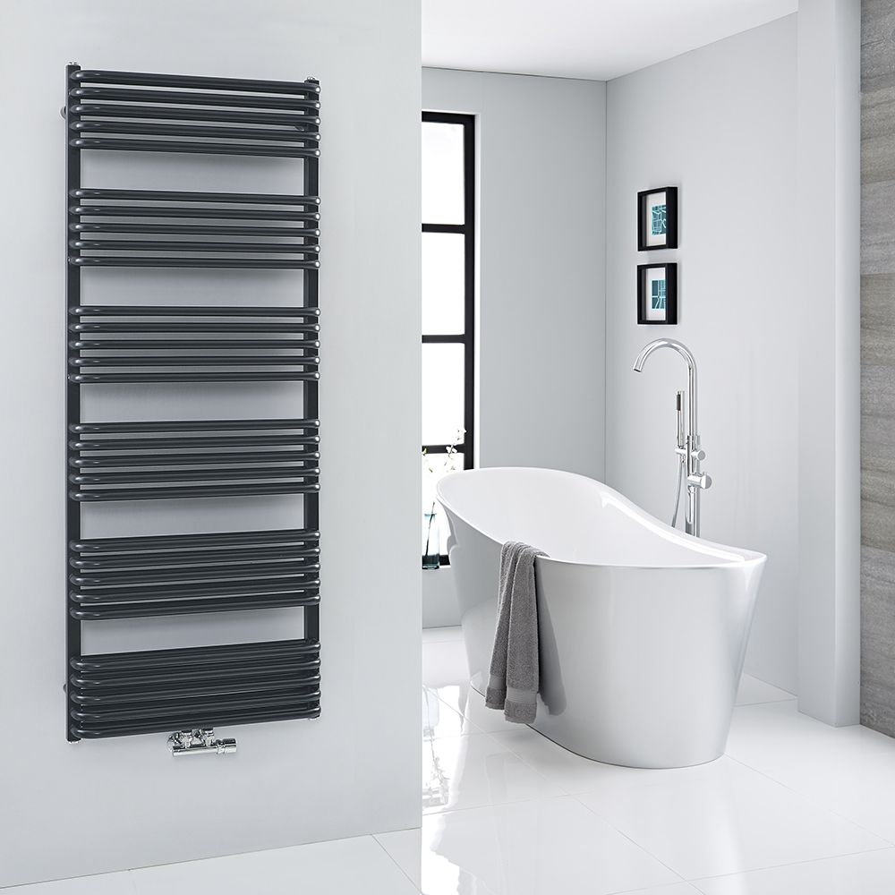 Milano Bow - Black D Bar Central Connection Heated Towel Rail 1533mm x 600mm