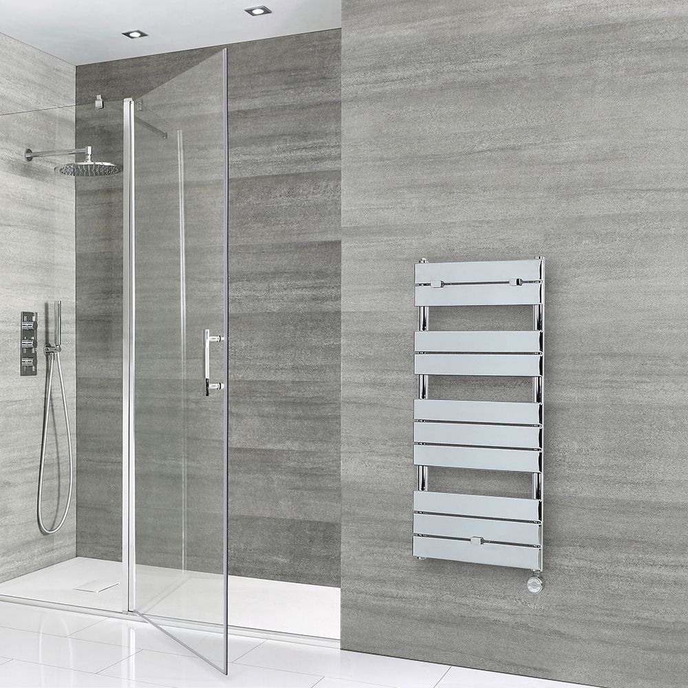 Milano Lustro Electric - Designer Chrome Flat Panel Heated Towel Rail - 1000mm x 450mm
